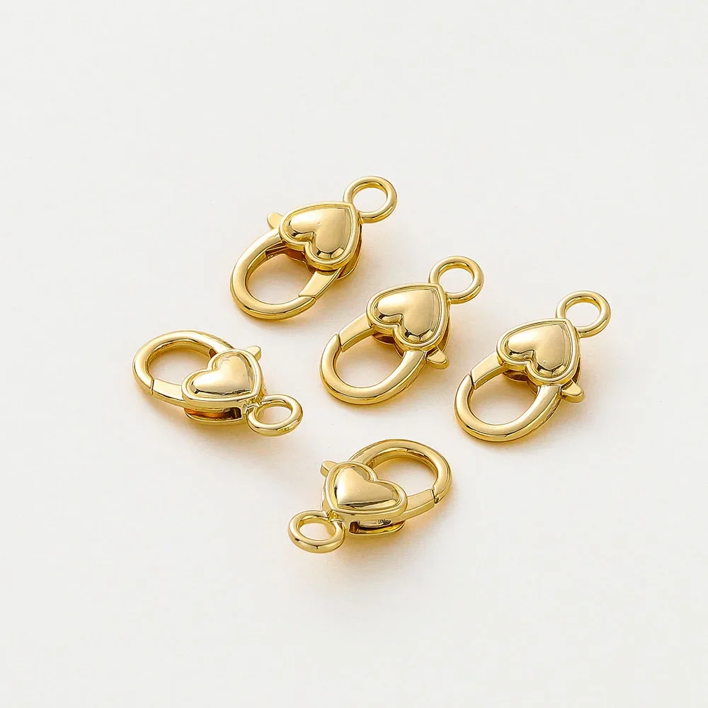 

5pcs 14x27mm 18K Gold Color Plated Brass Heart Lobster Clasp for DIY Key Fobs Connector Jewelry Making Accesories Materials