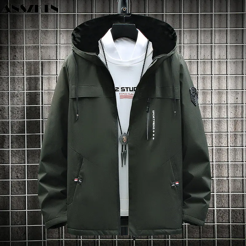 

ANSZKTN Spring and Autumn new men's fashion trend coat hooded top cargo jacket