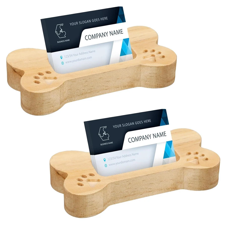 Wooden Dog Bone Shaped Business Card Holder Pet Business Card Stand