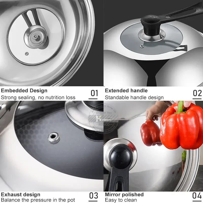 Glass Lid 30/32/34/36cm Compatible with Wok Pan Stainless Steel Replacement Cover Oven Safe for Skillets Pans Universal Cookware