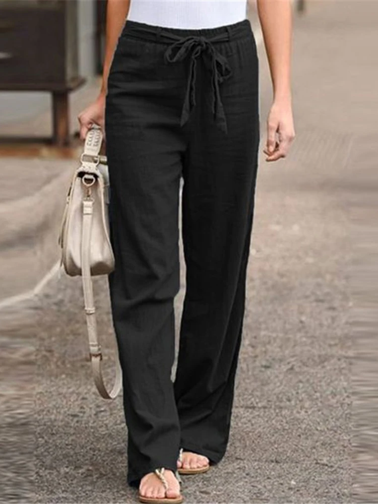 Vita Alta Pantaloni Lino Pantaloni Lino Donna Estate - Larghi, Comodi, Vita Alta Con Elastico - Ideali Per Spiaggia E Casual Vita Alta Elastica Gamba Larga - Foto 11