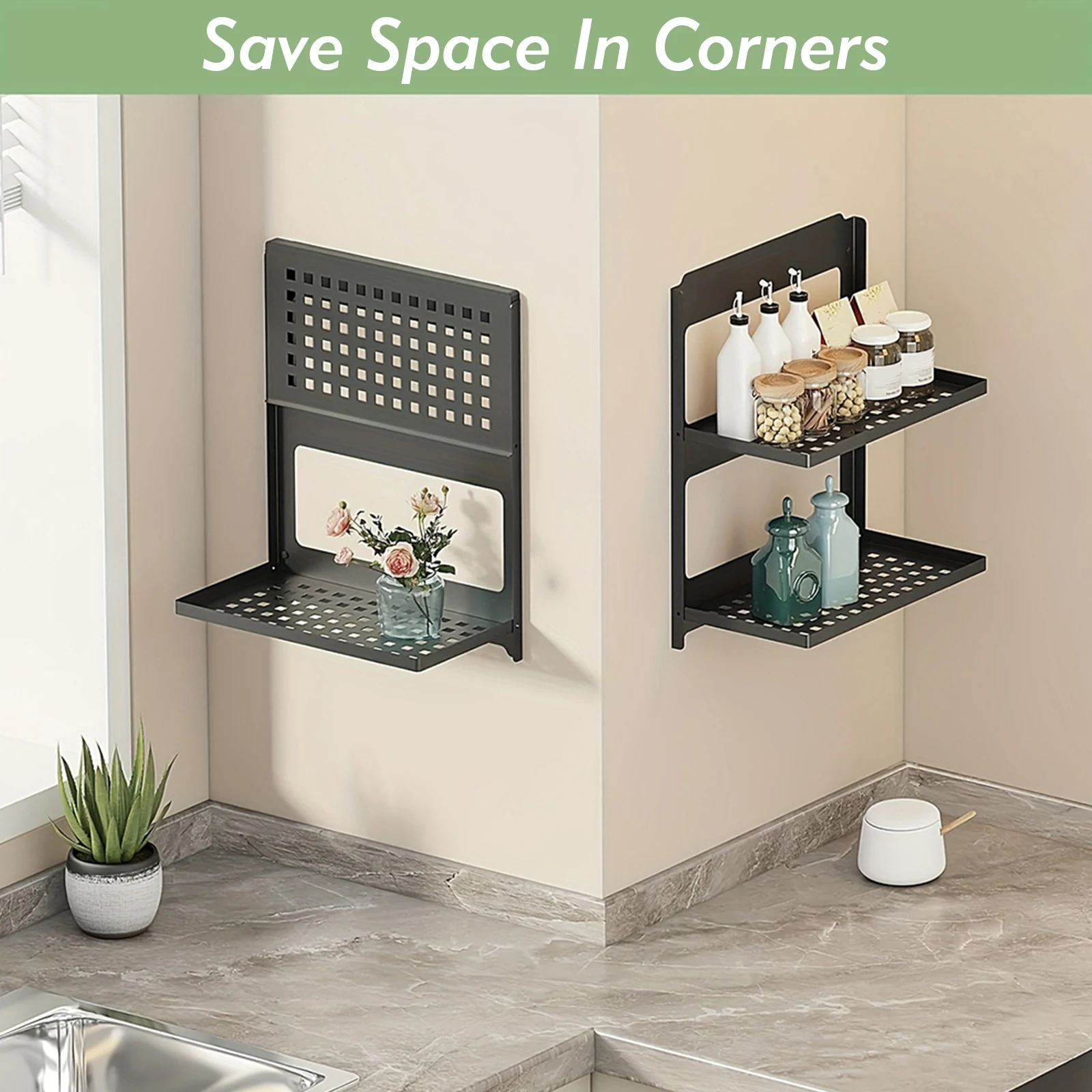 2-Tier Table Storage Rack Wall Mounted Storage Shelf Wall Shelve for Laundry Room Bathroom