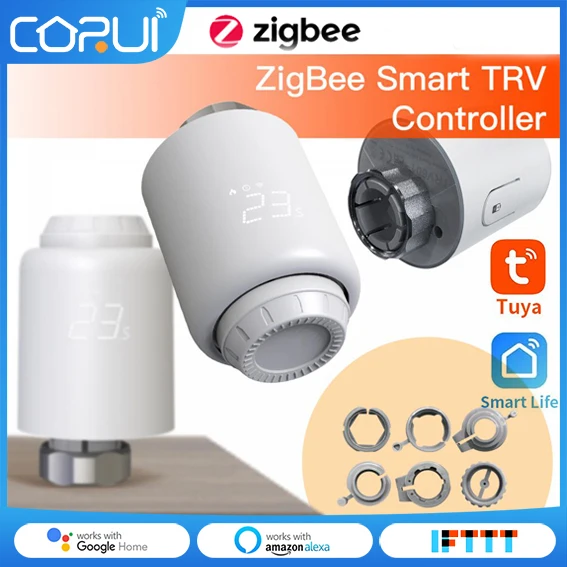 

CORUI Tuya ZigBee Smart Temperature Controller Wireless Remote Voice Control Home Heating Thermostatic Radiator Alexa Google