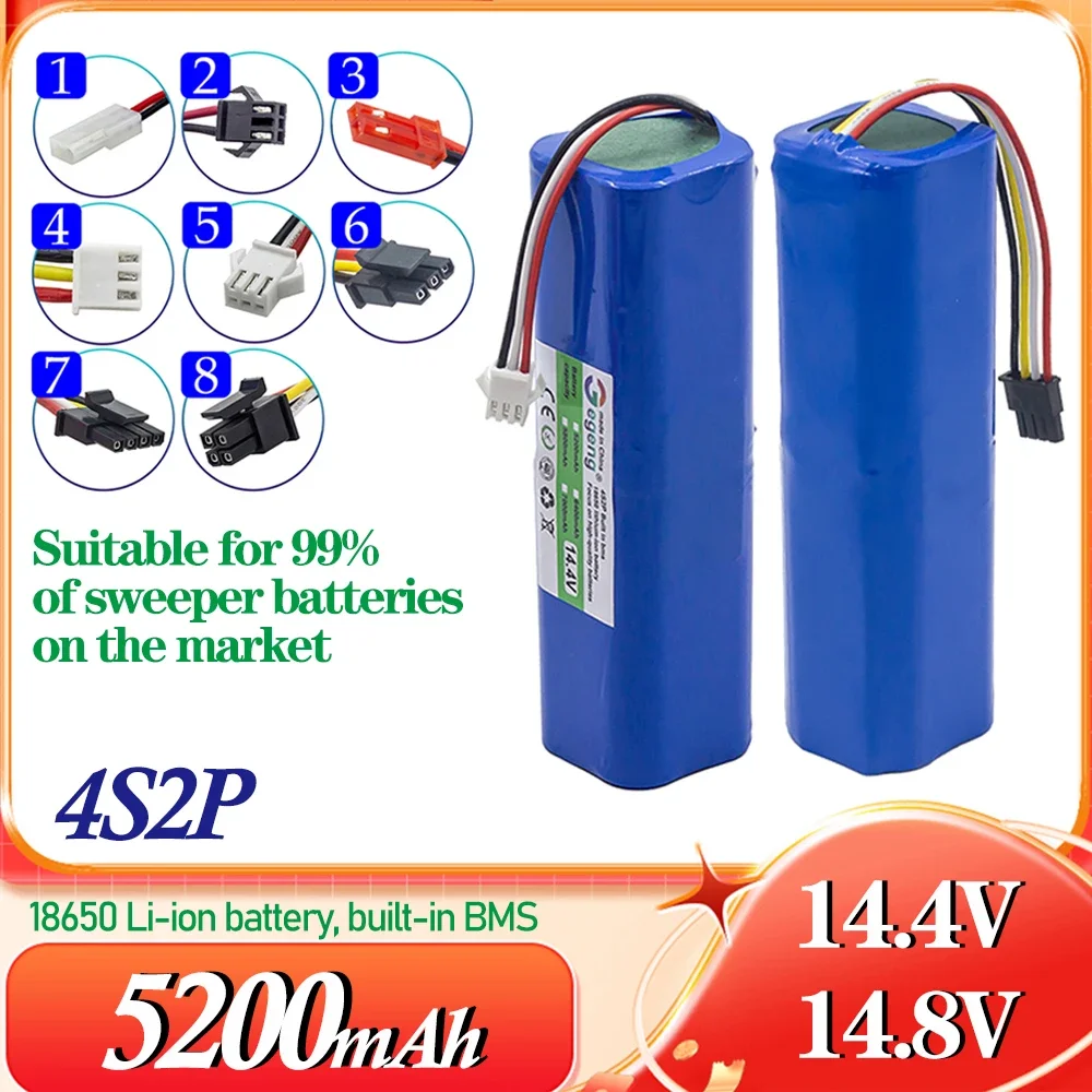 

For XiaoMi Viomi S9 Lydsto R1 Roidmi Eve Plus 14.4V Robot Vacuum lithium battery 4P2S 5200mAh Li-ion Rechargeable Battery Pack