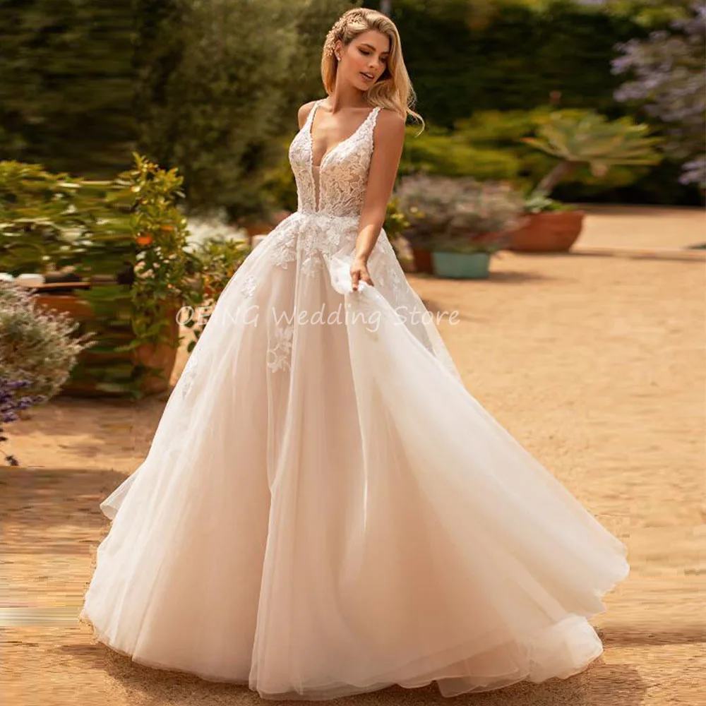 vintage wedding dresses Ball Gown Wedding Dress 2022 Deep V Neck Sleeveless Backless Sexy Wedding Gowns Court Train Lace Applique Elegant Bridal Dresses ball gown wedding dress