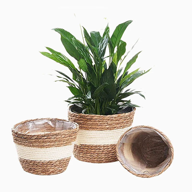 Straw Weaving Flower Plant Pot Basket Grass Planter Basket Indoor Outdoor Flower Pot Cover Containers for Plantable Decoration flower pot,storage basket,plant pot