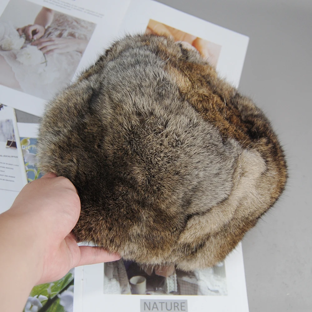 2024 Unisex Winter Warm Real Rabbit Fur Bomber Hat Natural Quality Rabbit Fur Hats Russian Outdoor 100% Genuine Rabbit Fur Caps