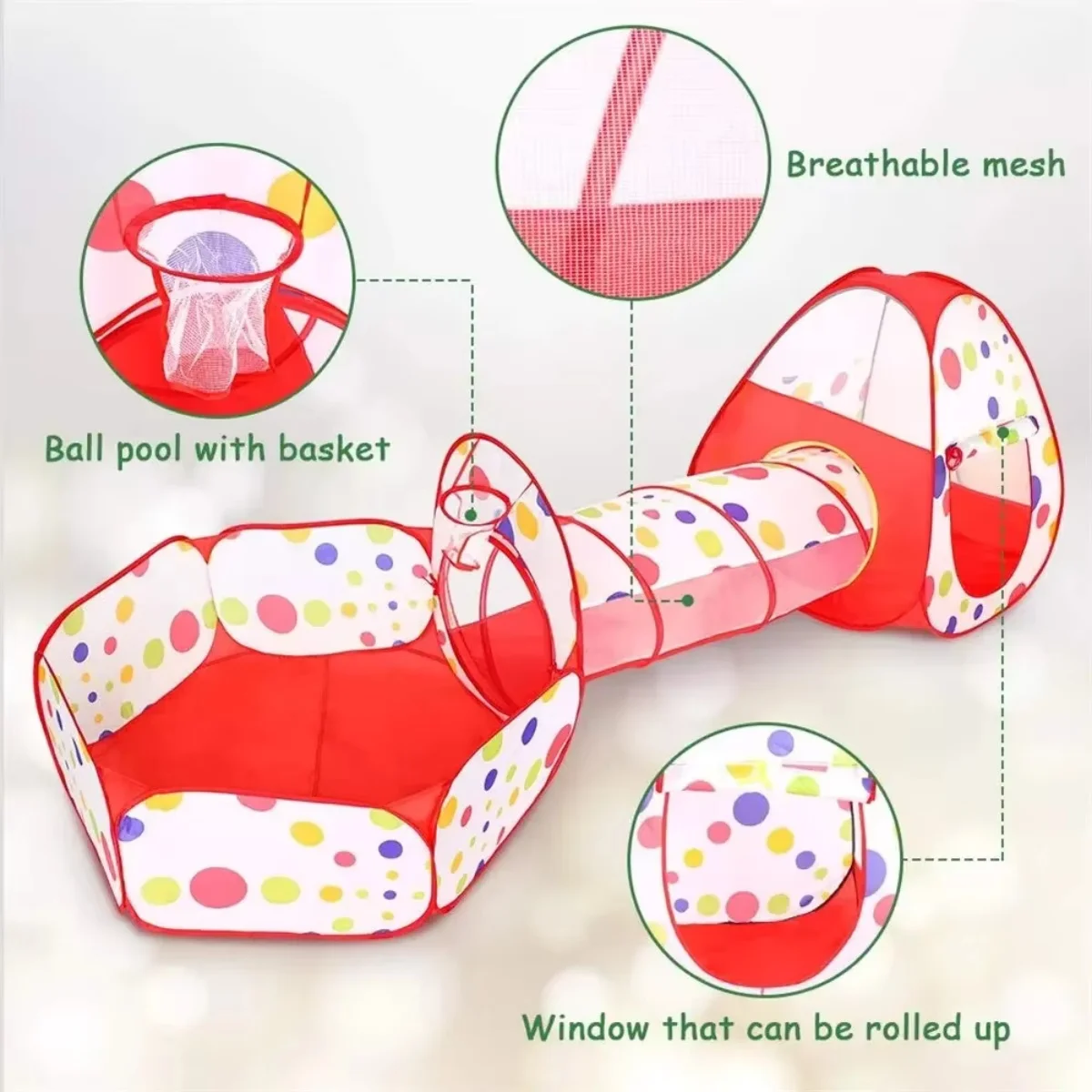 3 in 1 Kids Play Tent with Play Tunnel,Ball Pit,Basketball Hoop for Boys & Girls,Toddler Pop Up Playhouse Toy,Christmas Gifts 3