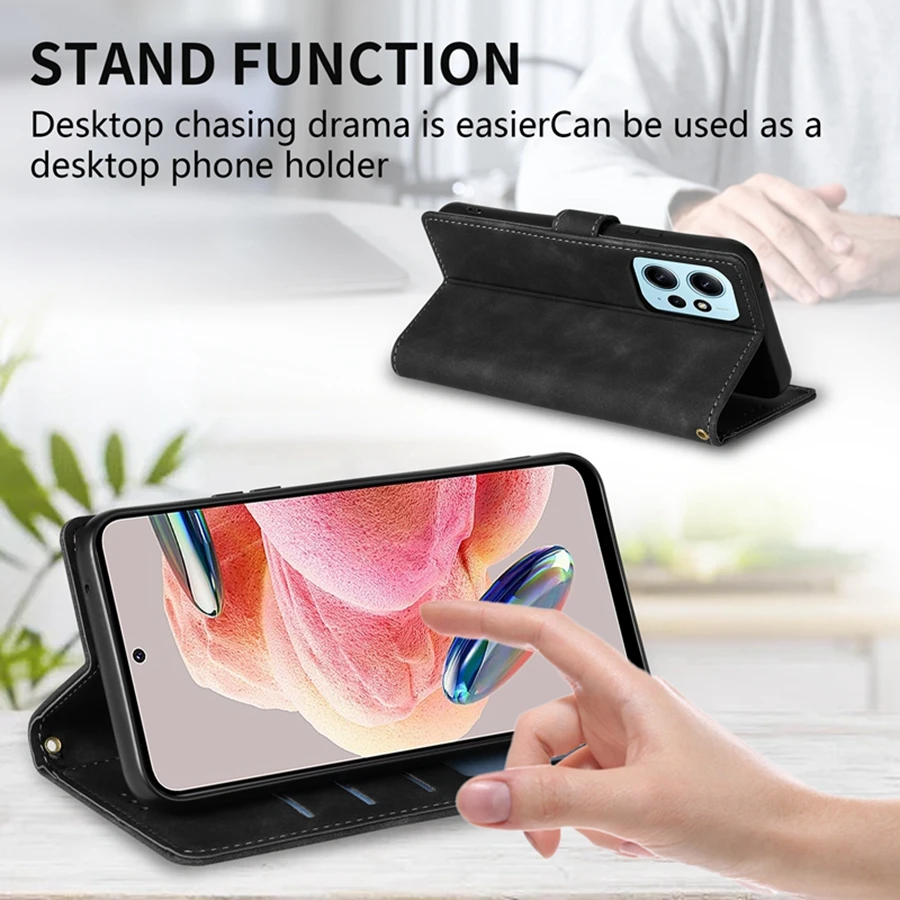 Versatile Skin-friendly Leather Wallet Case with Card Slot, Stand, and Magnetic Closure