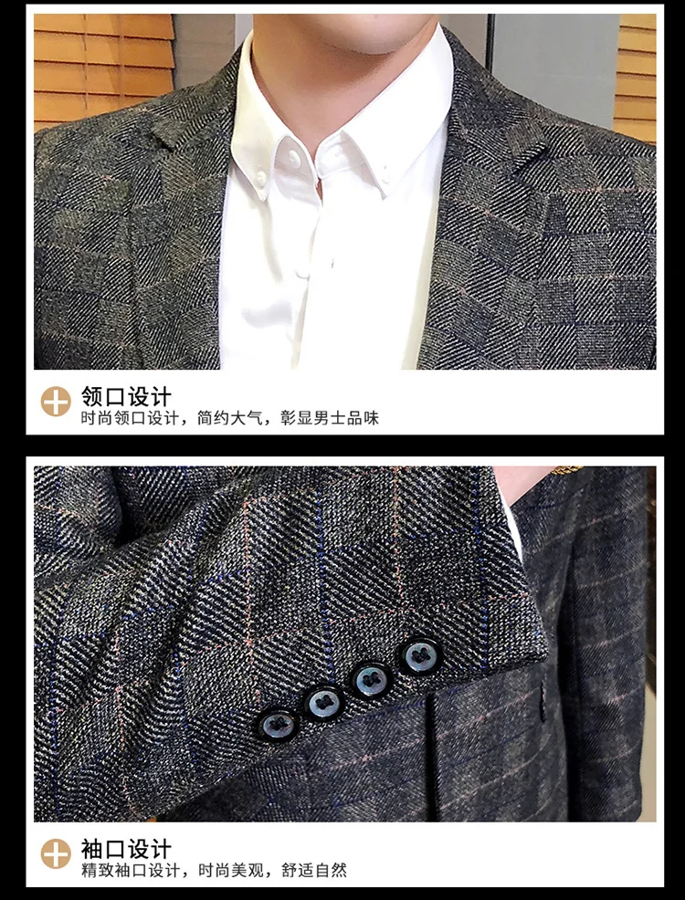 Plaid Vintage Blazer British Stylish Male Blazer Suit Jacket Business Casual One Button Blazer For Men Regular Abrigo Hombre blazer for men wedding