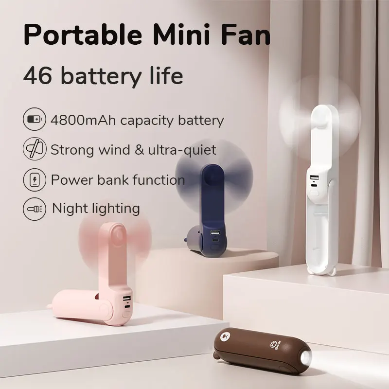 Portable Fan JISULIFE Portable Fan Mini Handheld Fan USB 4500mAh Recharge Hand Held Small 3 in1 Pocket with Power Bank Flashlight Feature