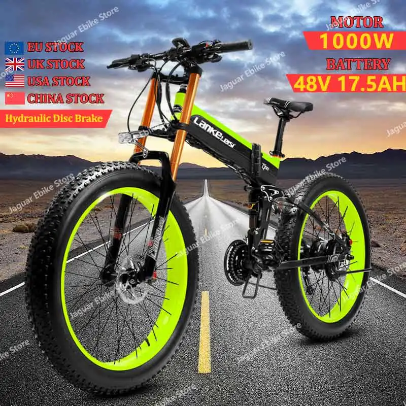 

Full Suspension Electric Bike 26*4.0Inch Fat Tire Off-Road Electric Bicycle 1000W High-speed Motor 48V17.5AH Mountain Bike Ebike