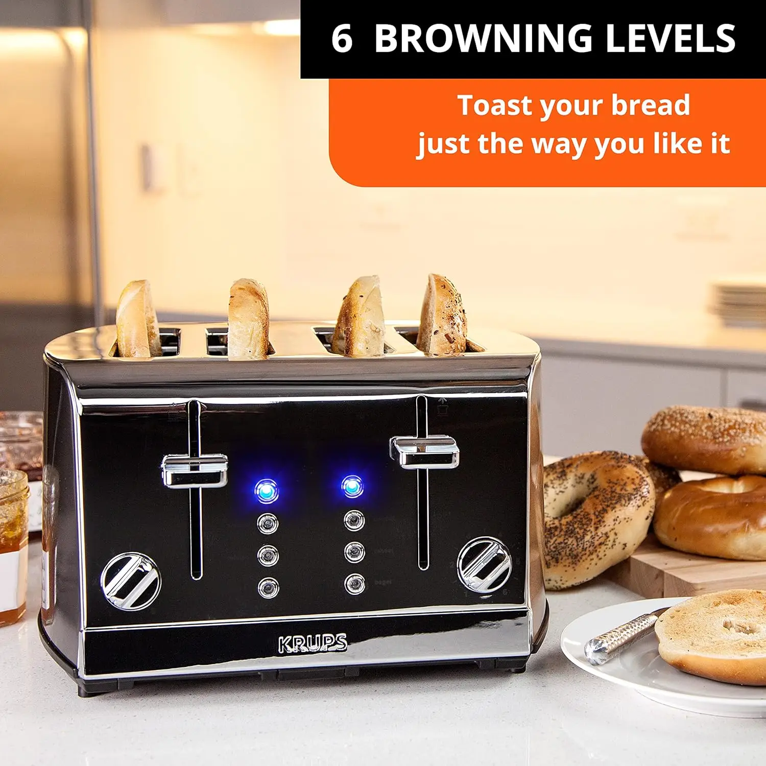 Stainless Steel 4-Slice Bread Toaster with Adjustable Browning