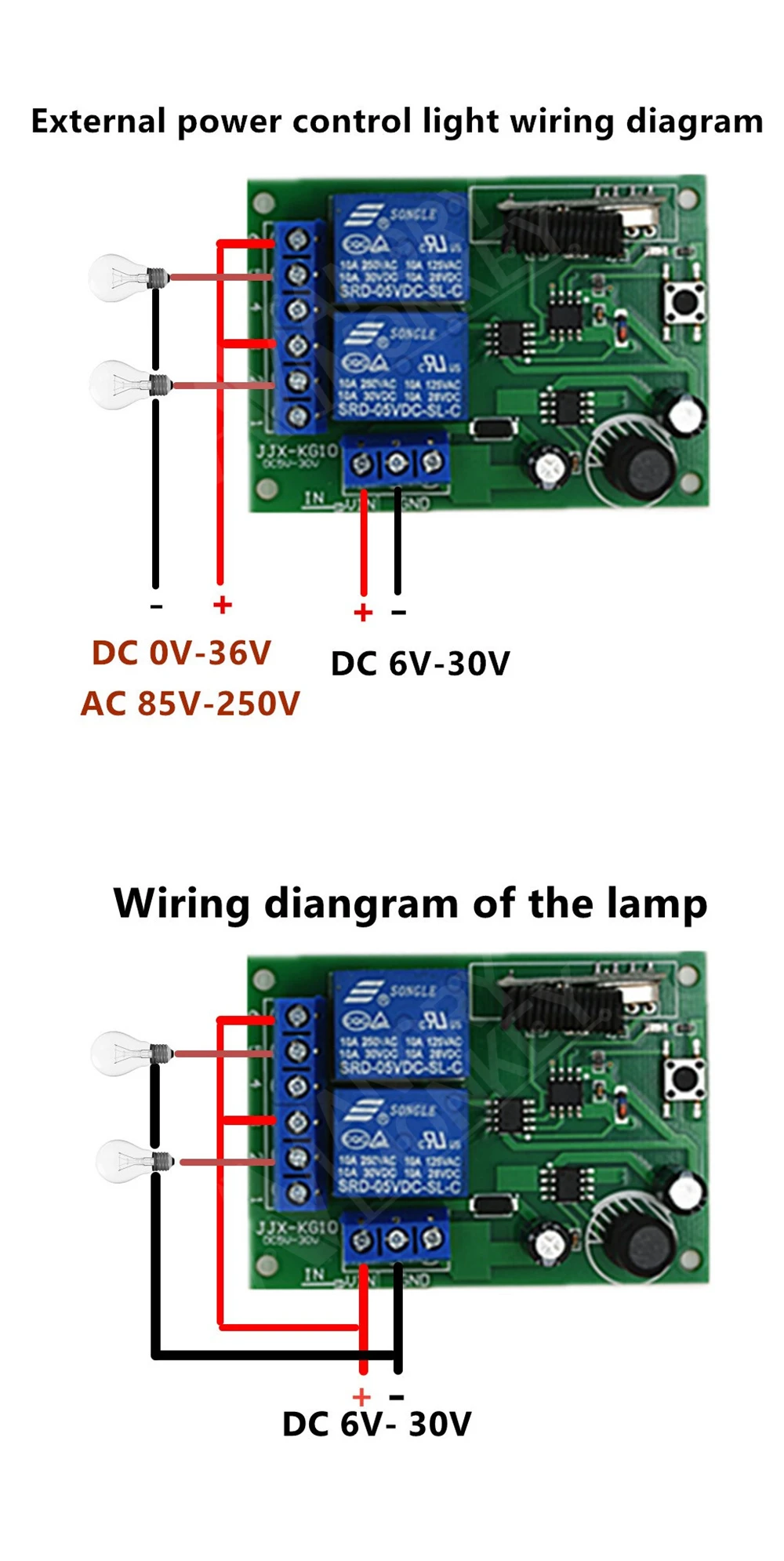 AC/DC 12V 24V 2CH RF Relay Wireless Remote Control Light Switch