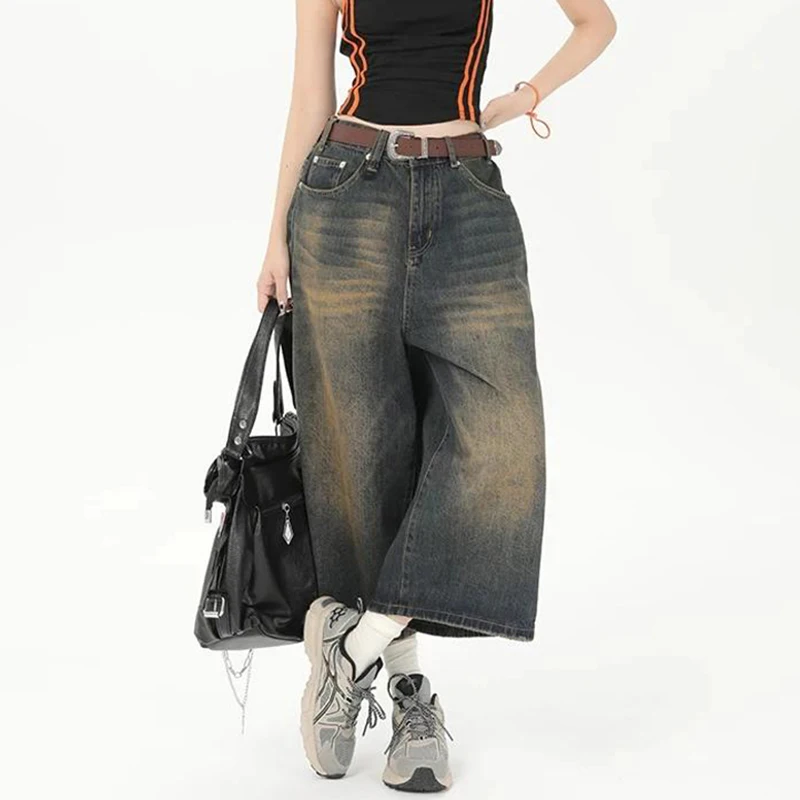 

Y2k Cropped Barrel Jeans Woman 2024 Loose Knee Length Shorts Wide Leg Baggy Jeans Pants Men's Oversize Denim Trouser Jeans Short