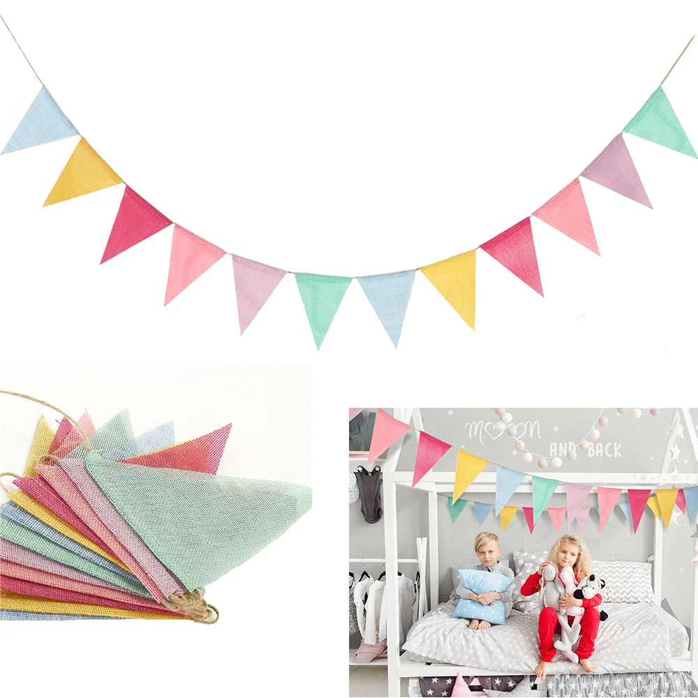 4M Wedding Hanging Banner Colored Jute Linen Banner Pennant Birthday