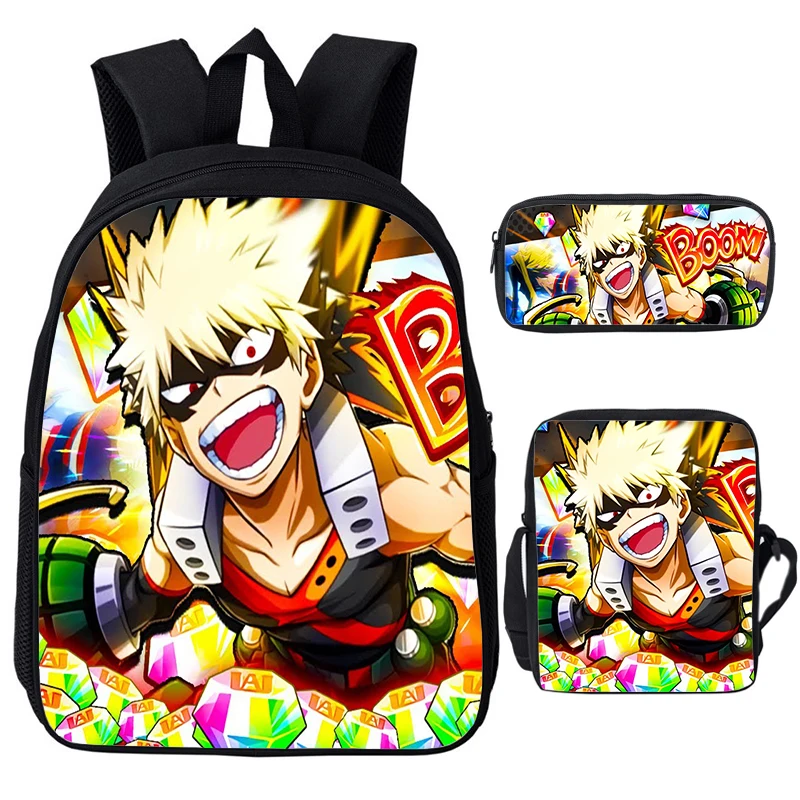 

My Hero Academia Bakugou Backpack 3 Pcs/Set Boys Girls School Bags Zipper Rucksack Anime MHA Backpacks Children Bookbag Mochilas