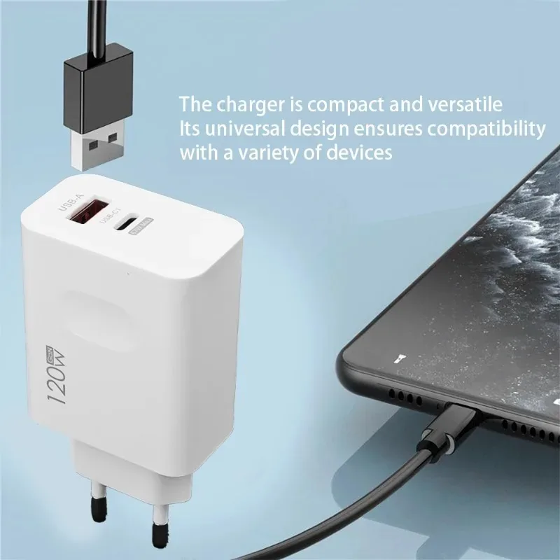 120W USB Fast Charger With Type C Cable Fast Charging Adapter For iPhone Samsung Xiaomi Huawei Cellphones Quick Charge Charger