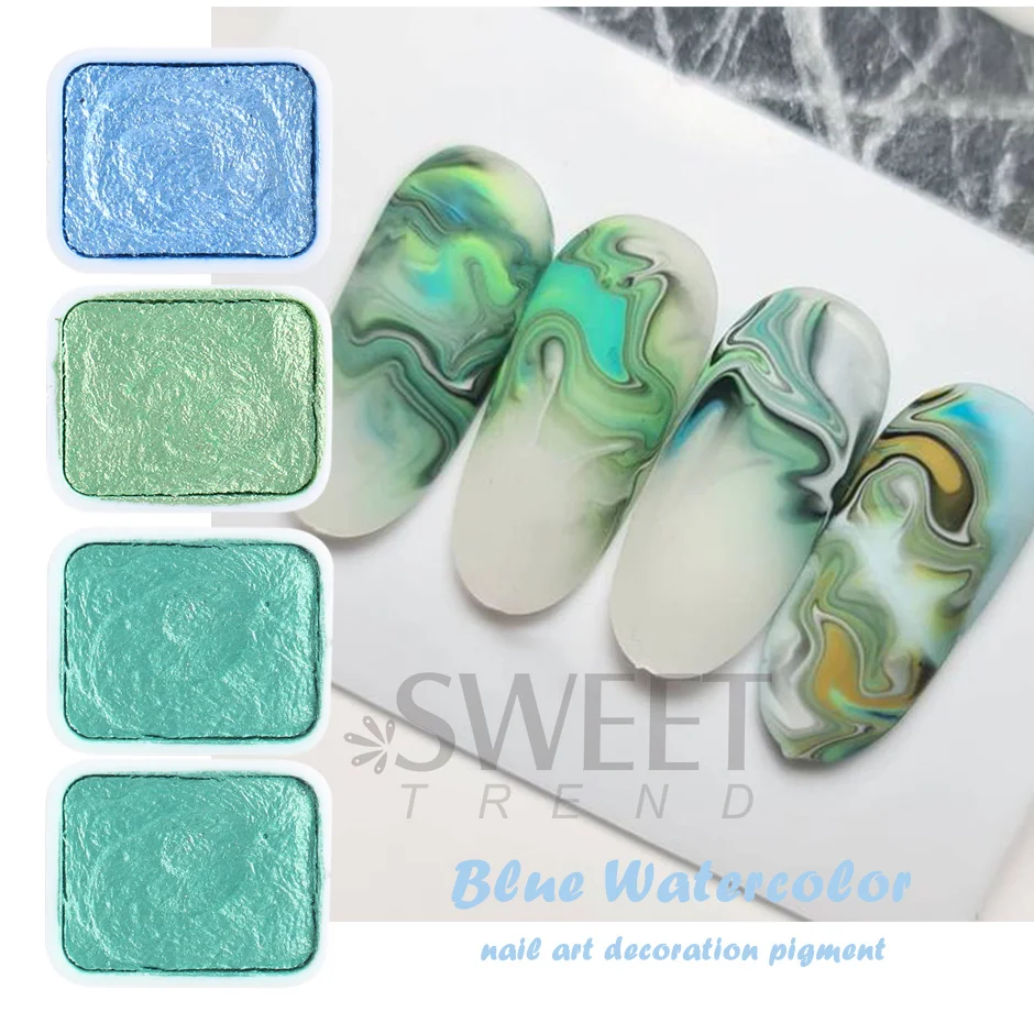 Mermaid Green Watercolor Nail Designs