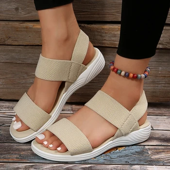 ⁦Women's Knit Elastic Cloth Wedge Sandals Slip On Lightweight Walking Sandals Women Plus Size Comfortable Summer Shoes Woman 2023⁩ – תמונה ⁦1⁩