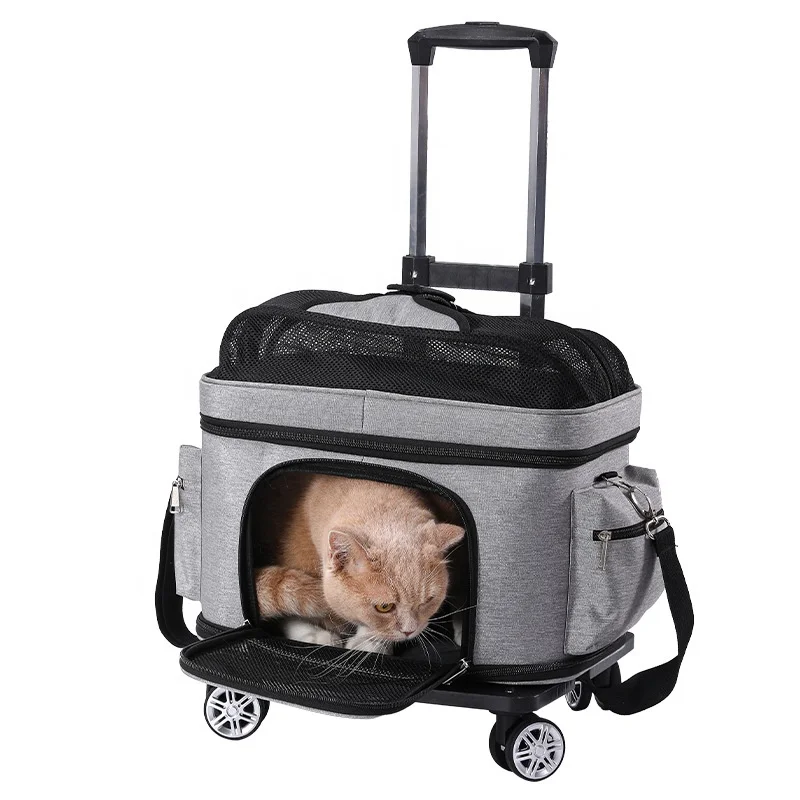 

Hot selling double dog stroller luxury 4 wheels pet outing trolley foldable lightweight cat stroller carriers & travel products