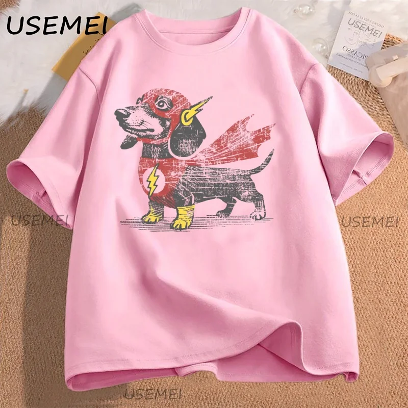 Playful Dachshund Graphic Oversized Tee - Loose Fit Short Sleeve Casual Shirt