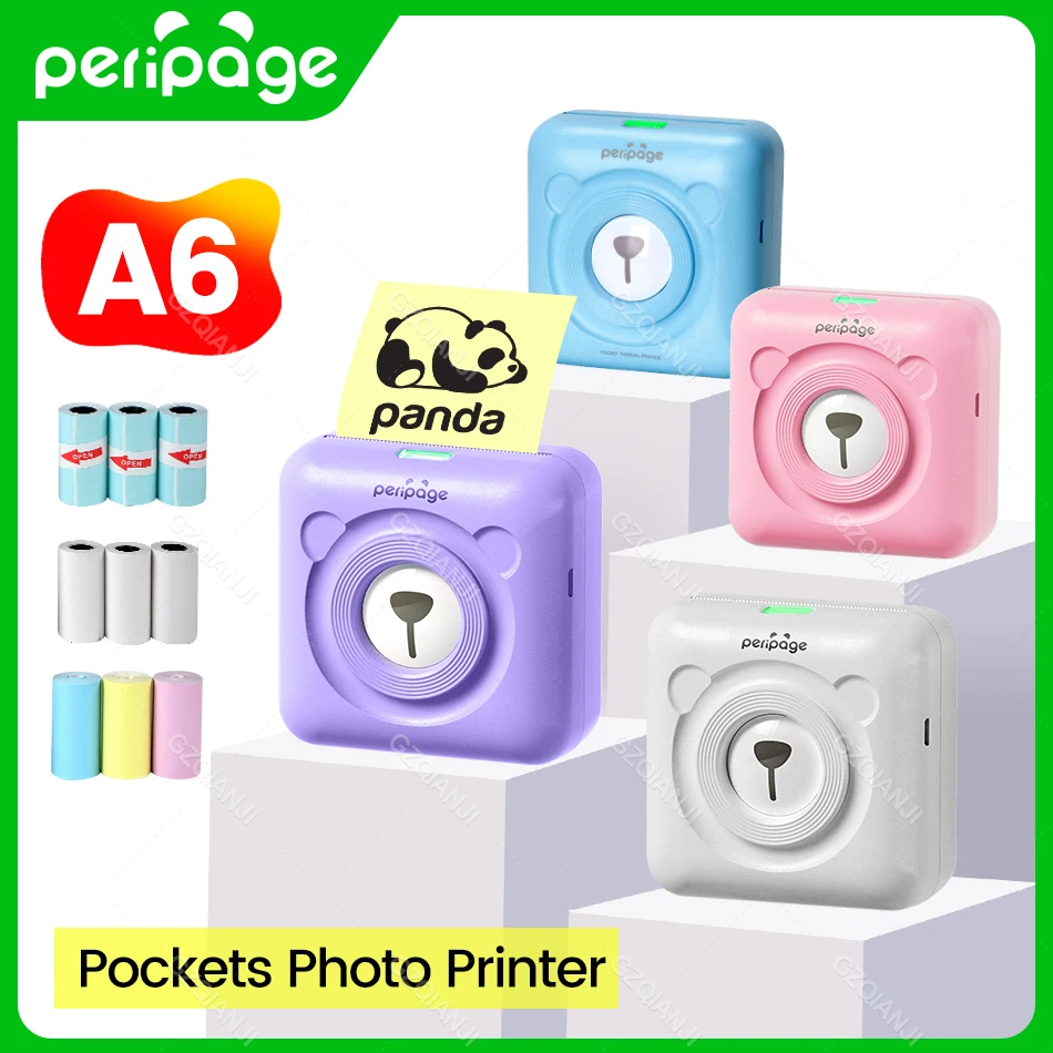  Peripage - Mini impresora A6 portátil térmica de bolsillo,  etiqueta inalámbrica, etiqueta adhesiva, impresora de fotos para teléfono  inteligente, compatible con Bluetooth USB Connect y 12 rollos de :  Productos de Oficina