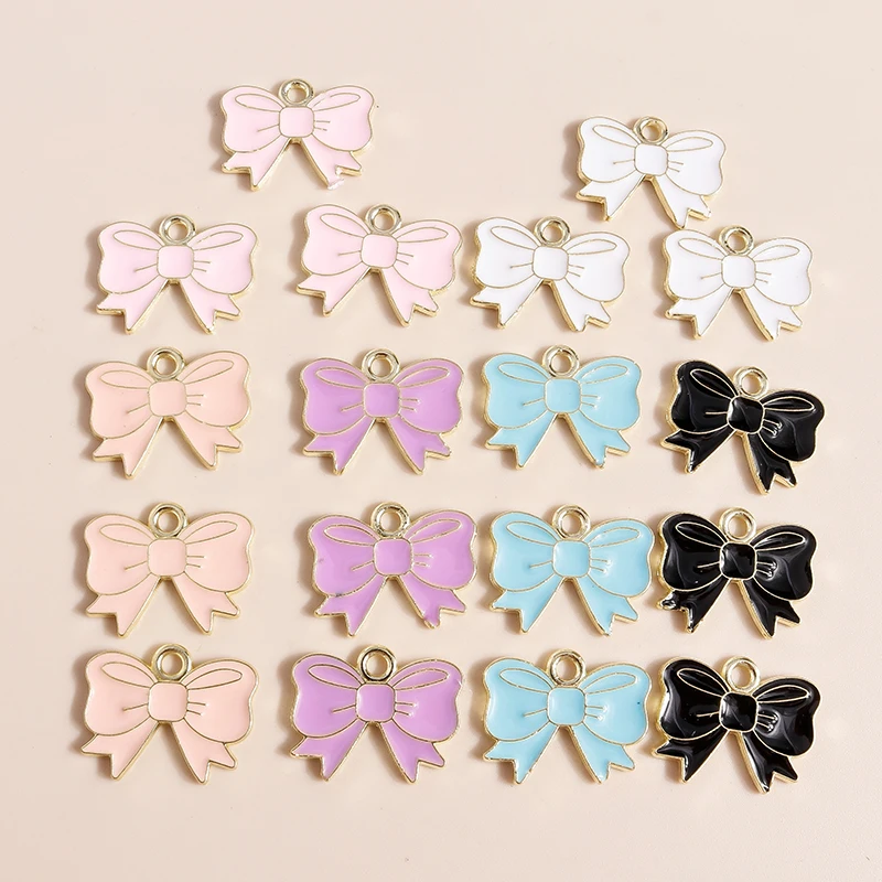 10 Stück 16*13 Emaille rosa Schleife Charms für Schmuck handgemachte DIY süße Mädchen Charms Anhänger Halsketten Ohrringe Zubehör