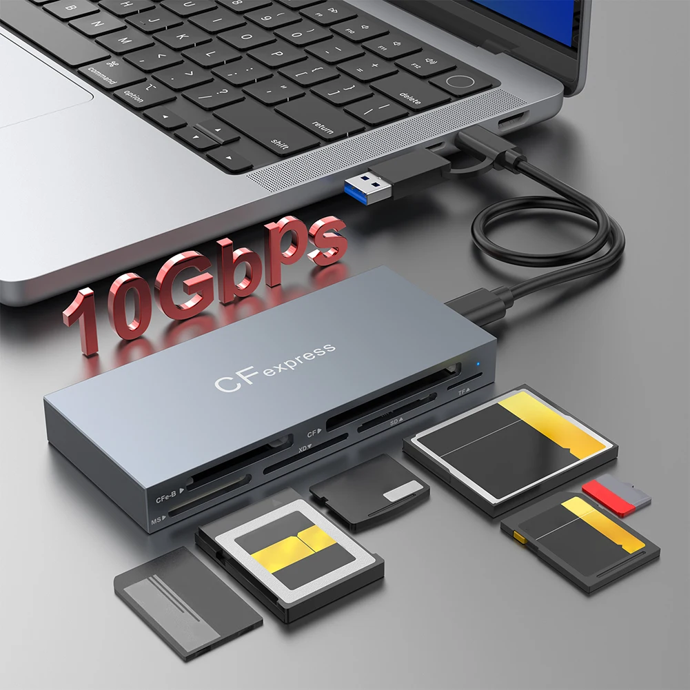 CFexpress 타입 B/CF/XD/MS/SD/TF 메모리 카드 리더, USB 3.2 Gen2, 10Gbps 휴대용 CF 익스프레스 리더, 윈도우 XP 맥 OS X용, 6 in 1