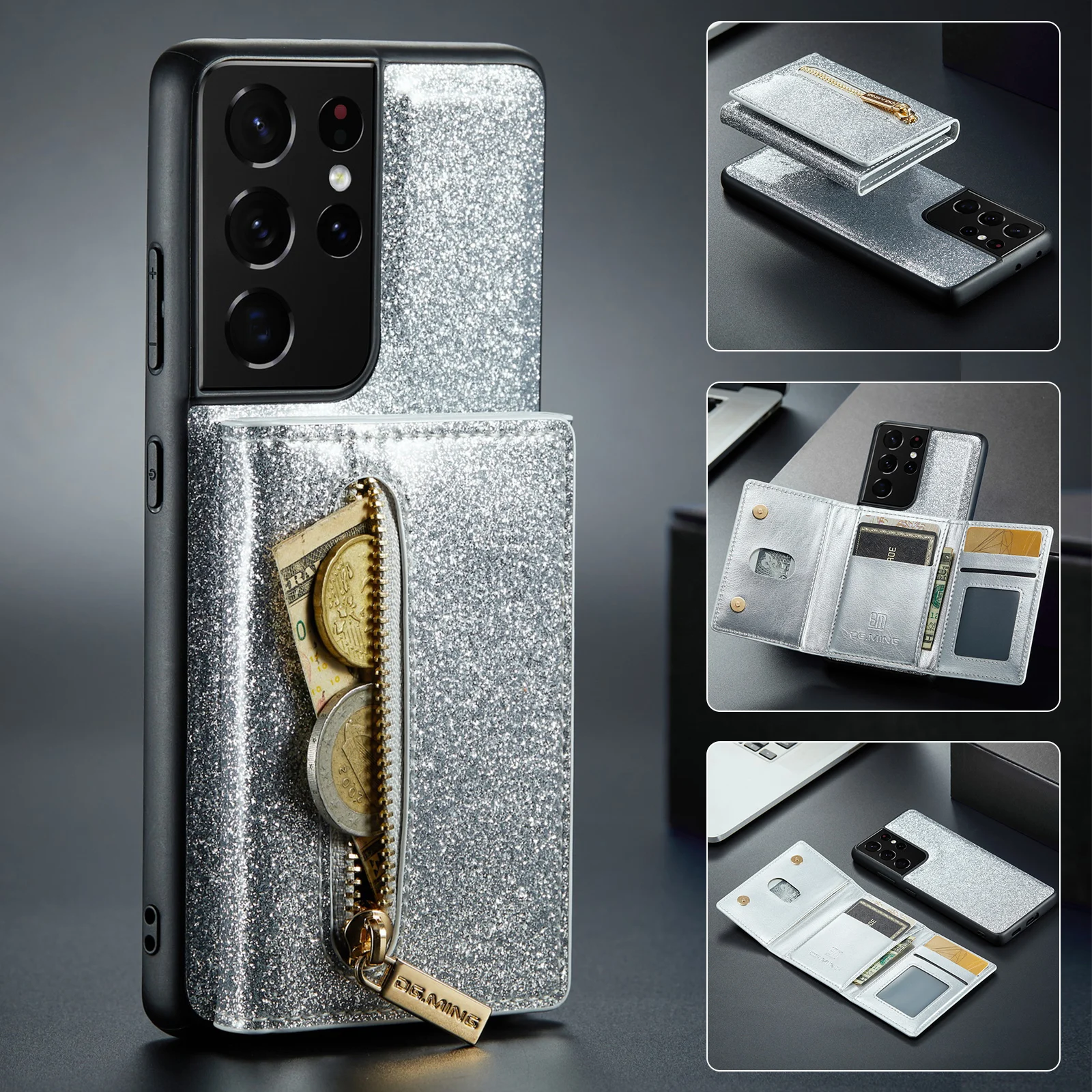 

DG.MING 2 in 1 Magnetic Detachable Leather Wallet Phone Case For Samsung Galaxy S21 Plus Ultra S20 FE M3 Series