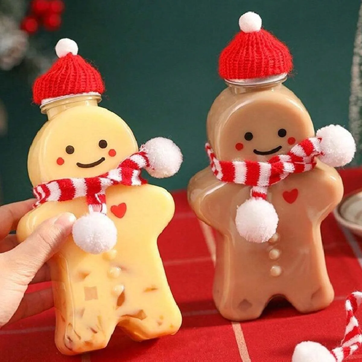 1/5pcs Christmas Bottles Gingerbread Man Bottle Party Candy Jar Juice Drink Bottle Xmas Plastic Kettle Kids Gift Christmas Decor plastic water bottle