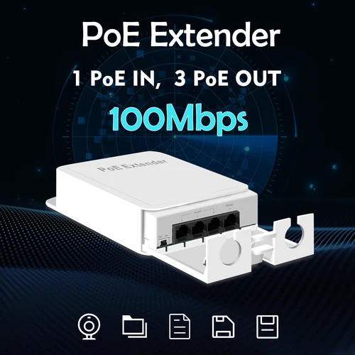 플러그 앤 플레이 PoE 스위치 NVR IP 카메라용 방수 네트워크 스위치 리피터, IEEE802.3af, 3 포트 POE 익스텐더, 10 Mbps, 100Mbps, 1 to 3 3