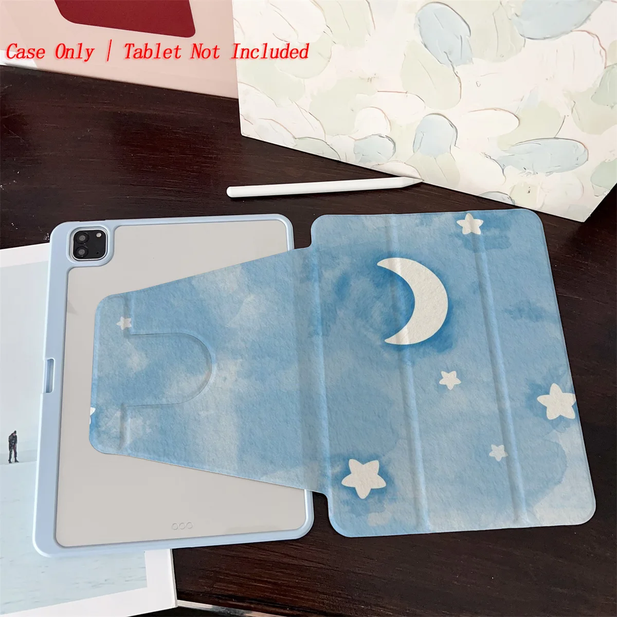 Dreamy Blue Background with White Moon and Stars iPad Case Cover