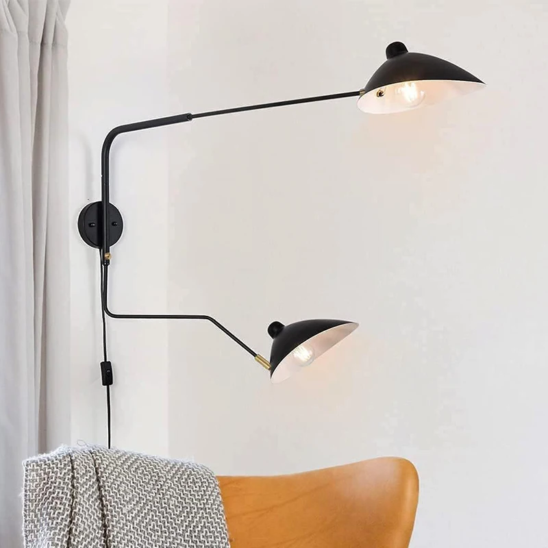 Rocking Arm Wall Lamp Plug Adjustable LED Retro Industrial Living Room Sofa Bedroom Bedside