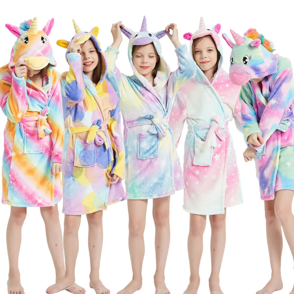 Winter Peuter Meisje Badjas 3 Tot 4 5 6 7 8 9 10 Jaar Kinderen Pyjama Voor Tieners Zacht Warm Regenboog Kinderen Handdoek Gewaden Homewear