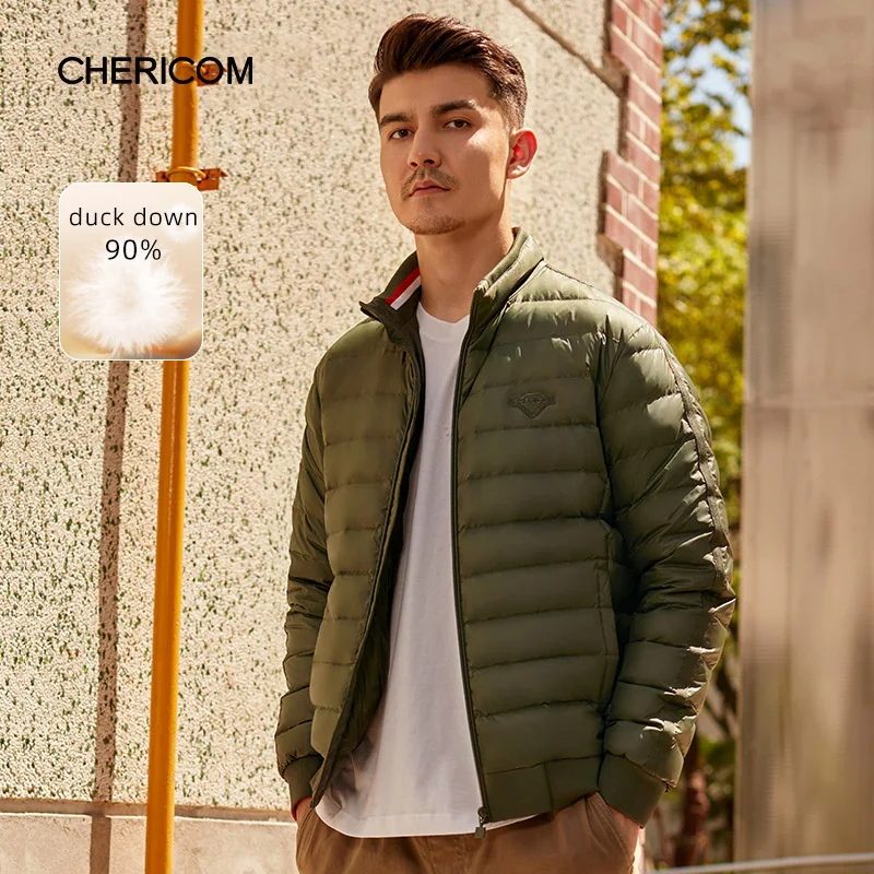 Chericom Men's Down Coats Thickened Warm Down Jacket Overcoat Duck Fashion Stand Collar Printing Waterproof Jackets 279506