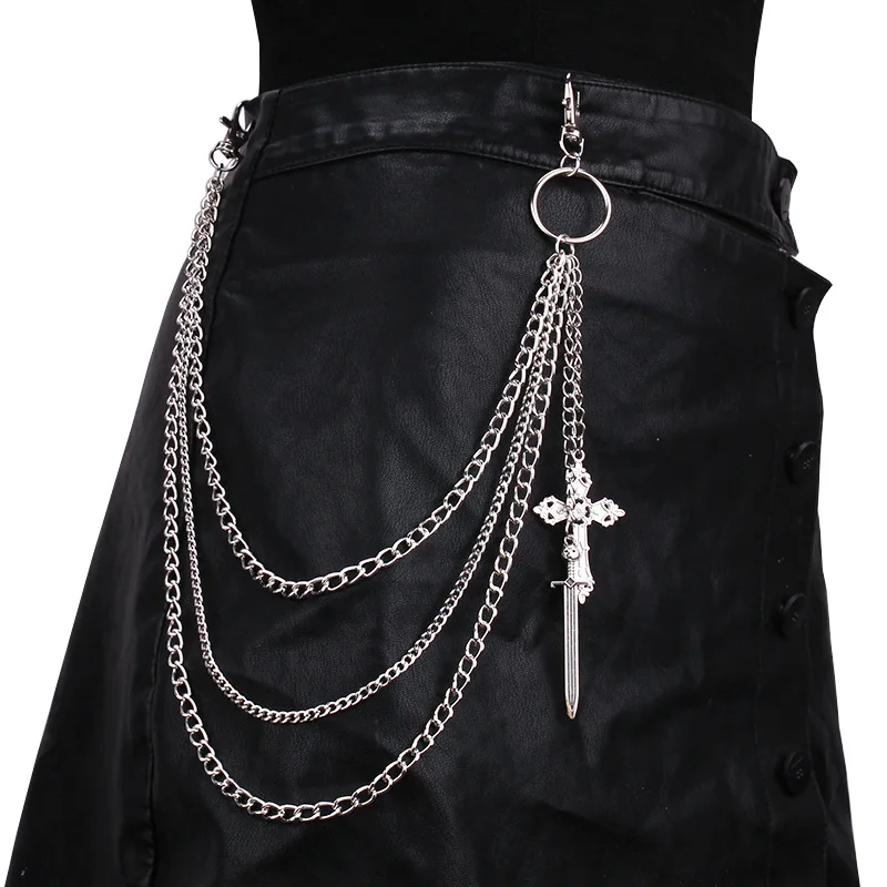 Metal Punk Rock Layered Chain Cross Keychains - Stylish Hip-hop Belt and Wallet Accessories