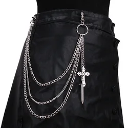 Metal Punk Rock Layered Chain Cross Keychains - Stylish Hip - hop Belt and Wallet Accessories (Silver)