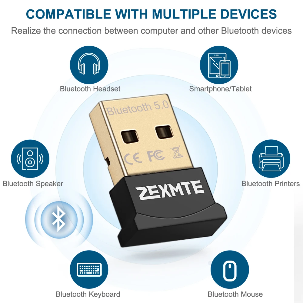 Bluetooth Adapter Zexmte USB Bluetooth Adapter for PC Windows 11/10/8/7 Wireless adaptador Bluetooth 5.1 Audio Receiver for Headsets Speaker Mouse