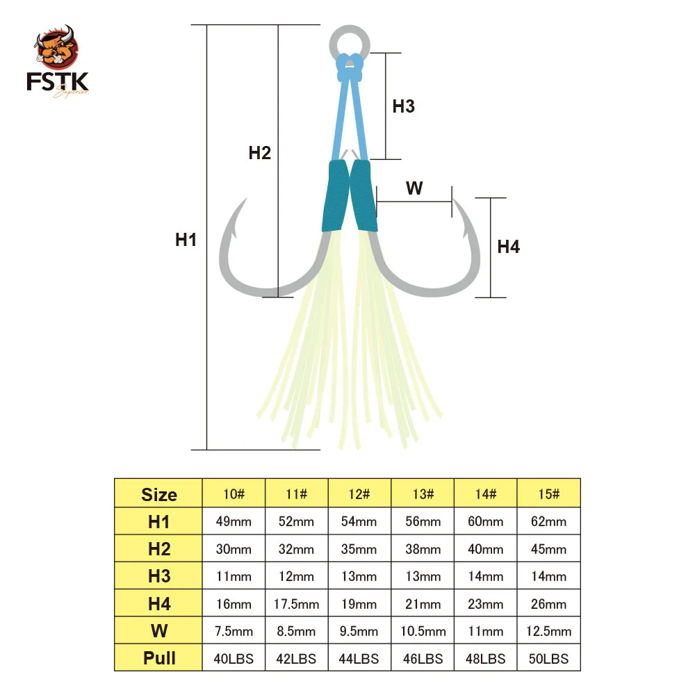 FSTK 후크 메탈 지그 글로우 페더 어시스트 후크12 13 14 고탄소강 후크 에폭시 접착제 더블 후크 바다 낚시 후크 느린 지그