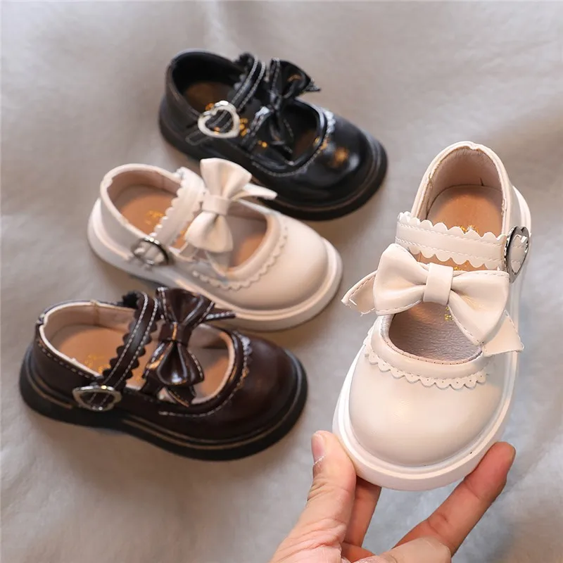 Spring Autumn Double Buckle Strap Flats Non-slip Girls Oxford Shoes Butterfly Knot Leather Shoes Kids Platform Mary Janes Shoes spring autumn kids leather shoes loafers boy chain slip on shoes girls flats sneakers princess boat dress shoes mary janes