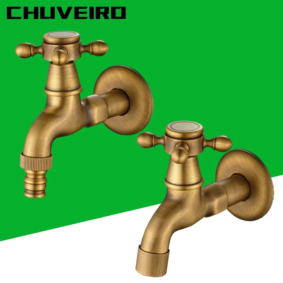 

Wall Mount Bibcock Washing Machine Tap Brass Retro Antique Decorative Outdoor Garden Single Cold Water Taps WC Mop Pool Faucet
