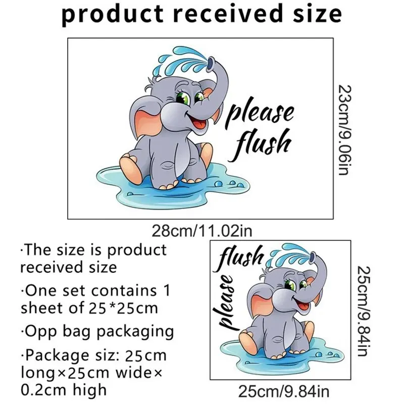 Cartoon Elephant English Toilet Sticker Wall Sticker Bathroom Decoration Wall Sticker Self-adhesive and Removable 1pc toilet wall stickers toilet stickers