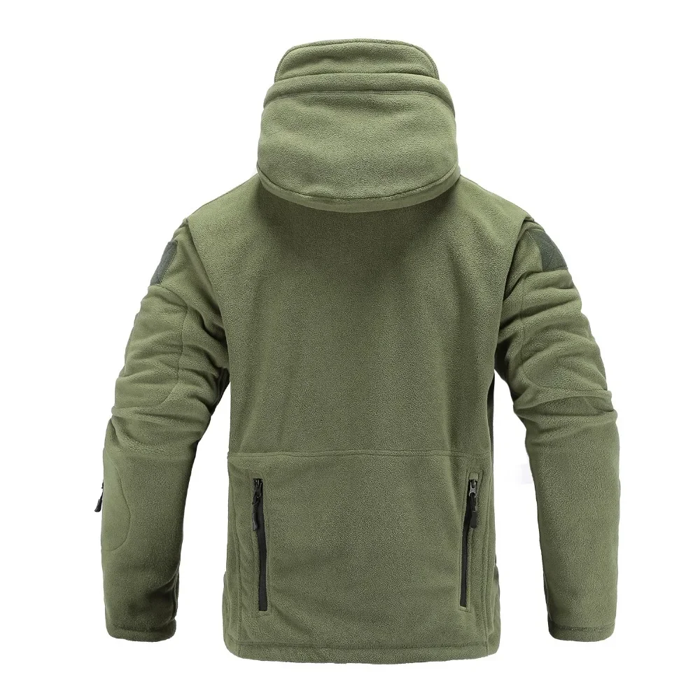 2023 new Spring Winter Fleece Jacket With Hoodie Mens Tactical Fleece Jacket Full-Zip Up Outdoor Windproof Hooded Warm Work Coat