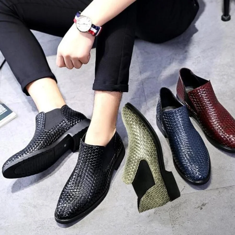 Spring/Autumn Mens Woven Single Chelsea Boots Fashion Ankle Hairstylist Working Shoes Size 38-48