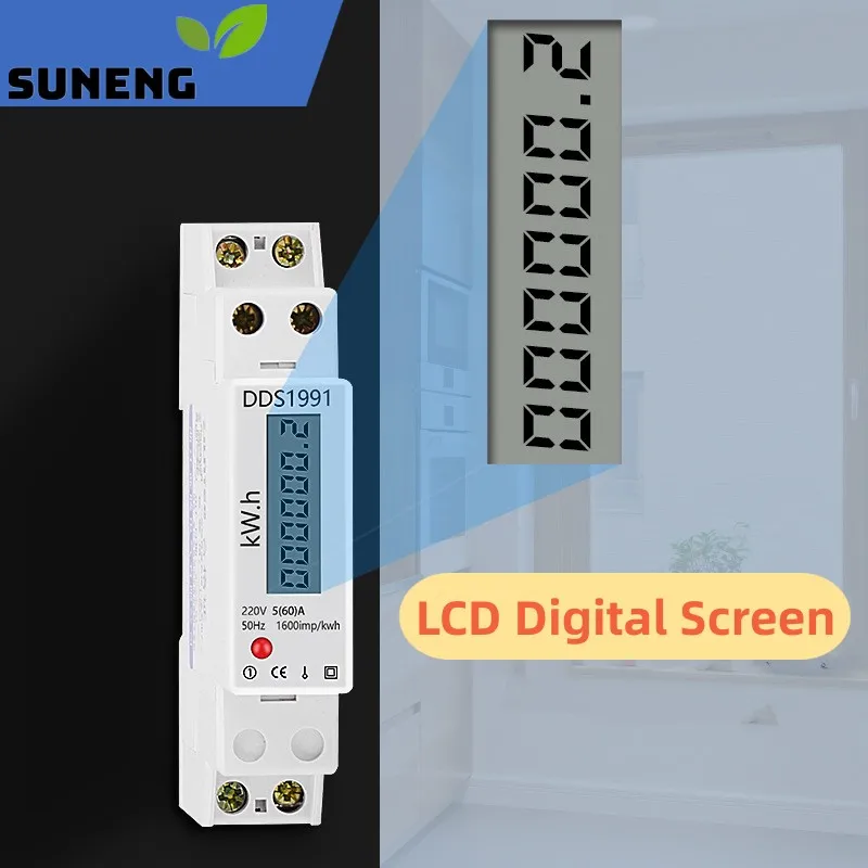 Monofásico Digital Wattmeter Consumo de Energia Medidor de Energia Analógico Trilho tipo Watt-hora Medidor Lcd Kwh ac 220v 50hz 60hz 60a 1p