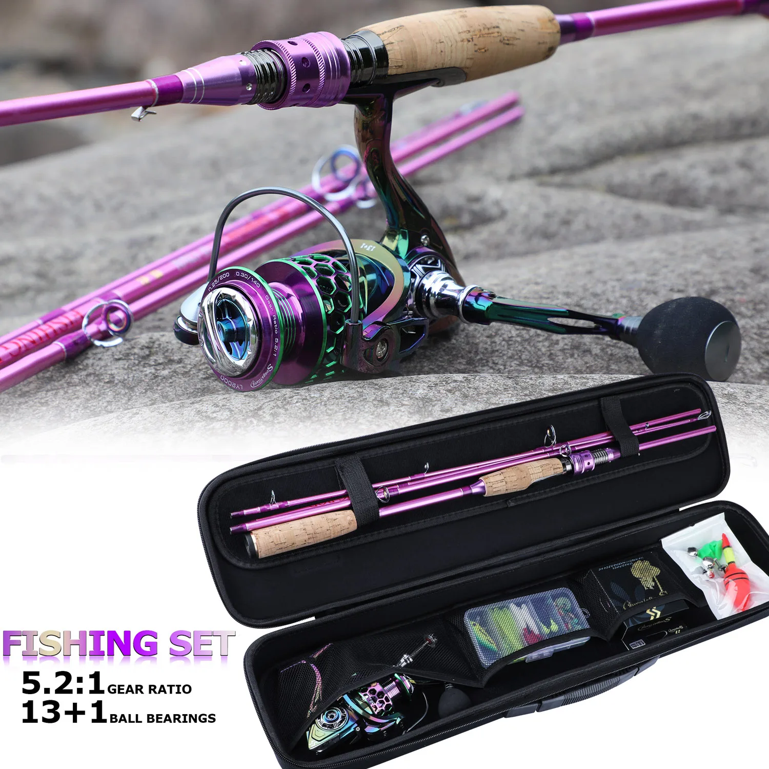 Sougayilang Fishing Rod And Reel Combo Set Spinning Fishing Reel And