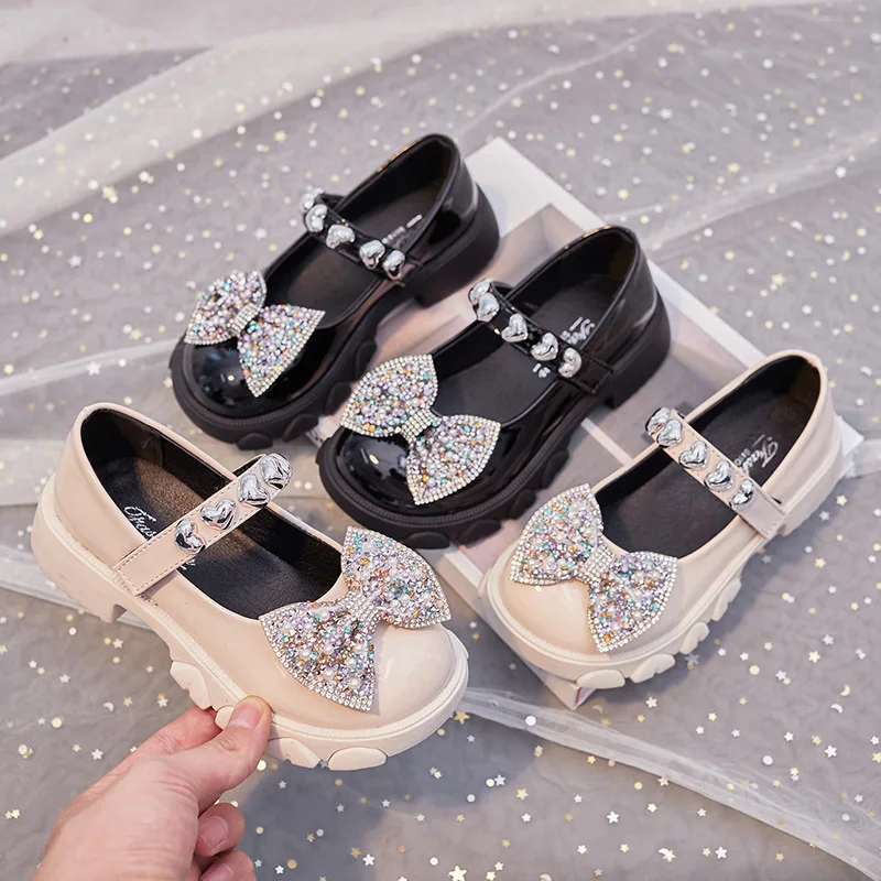 

Классические туфли из искусственной кожи с бантом для девочек, женская обувь для танцев, детская обувь принцессы на высоком каблуке, Детская Свадебная обувь