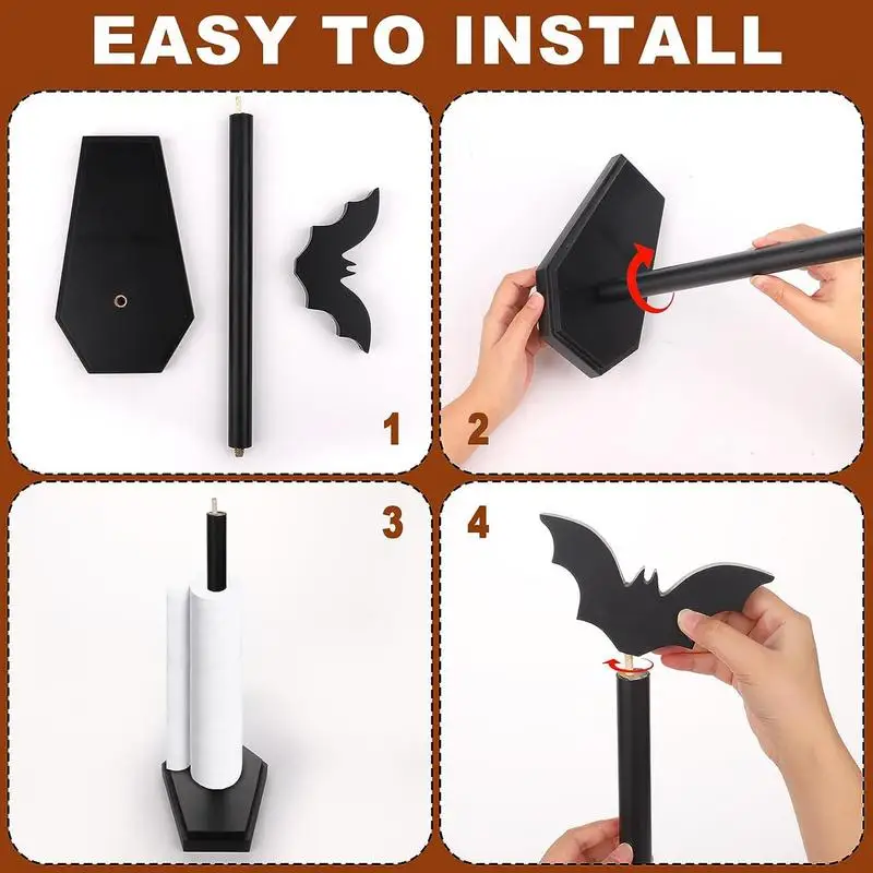 Halloween Paper Towel Stand With Coffin Base And Bat Standing Tissue Holder Toilet Kitchen Accessories For Halloween Decor