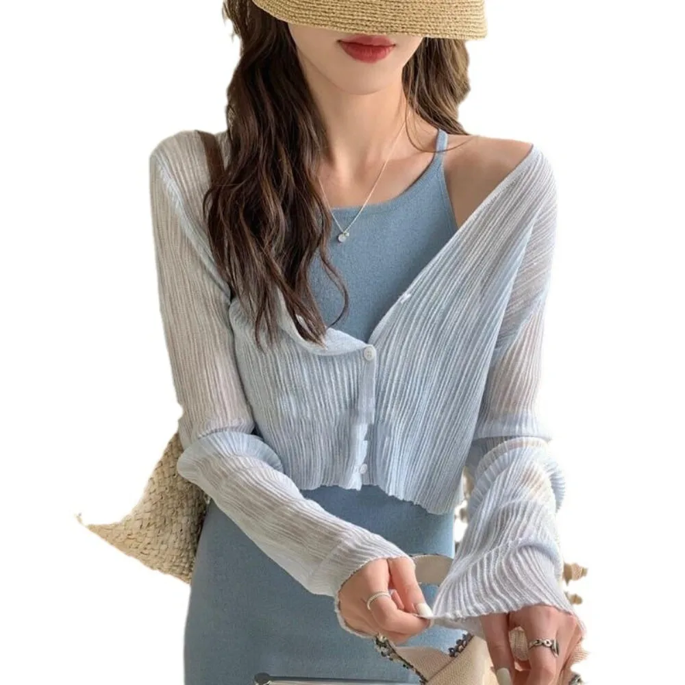 Polyester Summer Hollow Out Blouses for Women Beach Vacation